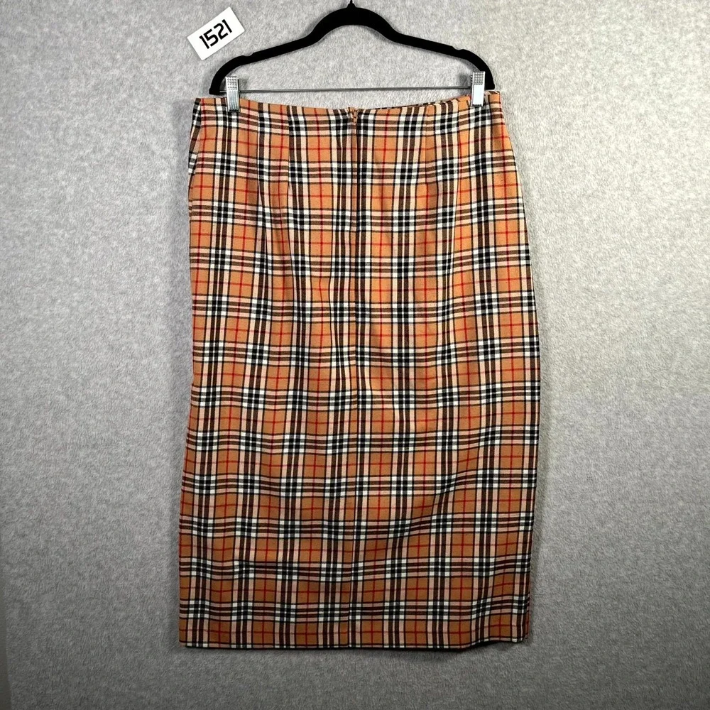 Sag Harbor Pencil Skirt Womens 16 Tan Tartan Plaid Back Zip Formal Business‎
